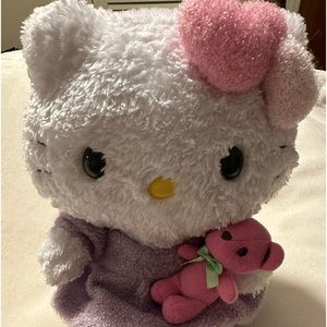 Rare Vintage 2009 Sanrio Hello Kitty Holding Teddy Bear Fluffy Plush Doll.